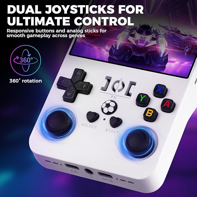 R36MAX Retro Game Console, Handheld Game Console with 4.0-in IPS HD Screen，Video Game Consoles with 64GB Memory, Portable Games Consoles with Storage Bag（White）
