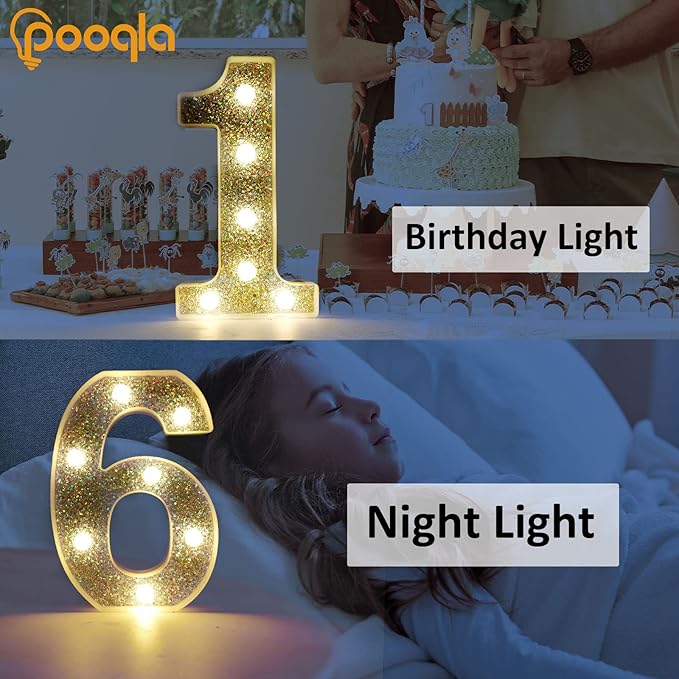 Pooqla Marquee Light up Numbers, Lighted Numbers for 6th Birthday Decorations, Night Light Battery Powered for Silver Party Decorations, Gift for Boys Girls Christmas Wedding Home Room Decoration