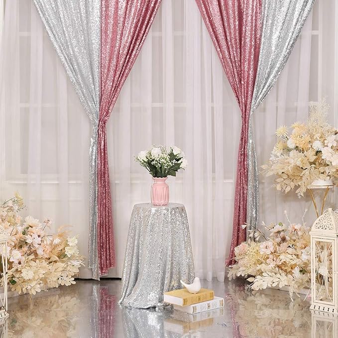 Eternal Beauty Fuchsia Pink Sequin Backdrop Curtains, Valentine's Day Shimmer Back Drop 2Panels-2FTx8FT for Christmas, Party, Birthday, Photography, Wedding, Baby Shower Event Decoration
