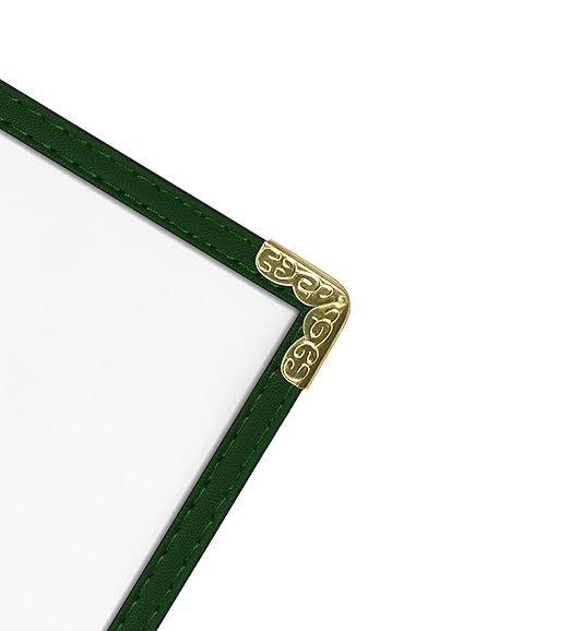 Goodsmart Restaurant Menu Covers - 25 Pack Green2-Page/4-View 8.5" x 11", Side-Loading Vinyl Menu Holders, Clear Sleeves, Double-Stitched Edge, Leather-Style Café Menu Covers with Gold Corners