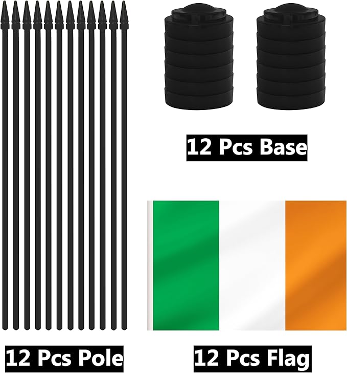 12 Pack Ireland Desk Flags, Irish Desktop Flag, Small Miniature Office Flags with 12" Black Pole and Black Base, Offices, Classroom, Home, Festival Decoration (Ireland)