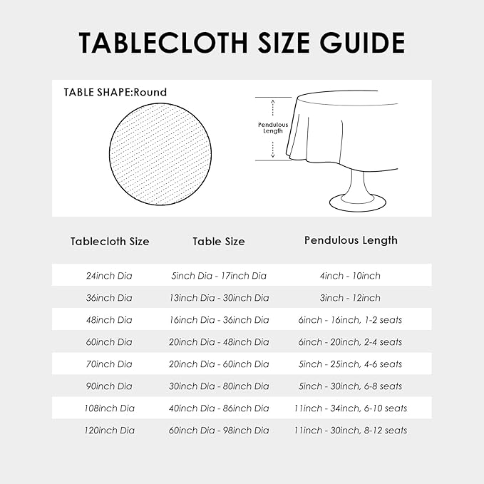 Round Black Tablecloth 48 Inch Polyester Fabric Washable Table Cloth Decorative Wrinkle Resistant Solid Color Table Cover for Kitchen Dinning Party Wedding Camping