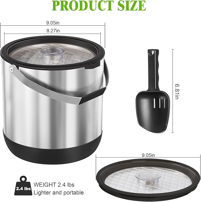 7QT/6.8LDouble-Wall Insulated Ice Bucket with Scoop & Lid, Large Capacity Stainless Steel Beverage Bucket for Party Cocktail Bar, Champagnes (Black)