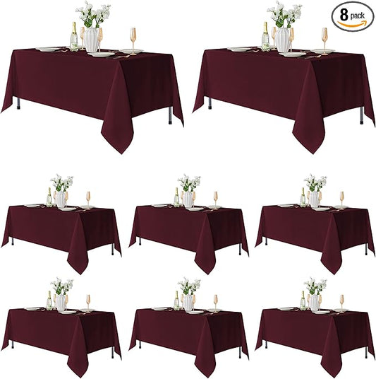 Fitable 8 Pack Table Cloth Rectangle Table: Stain and Wrinkle Resistant Tablecloth Rectangular, Washable Polyester Tablecloths for Wedding Party Dining Banquet Event Catering(Burgundy, 70x120 Inch)