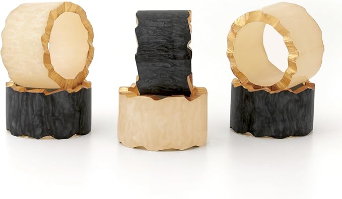12 Pieces Epoxy Resin Napkin Rings - Farmhouse Napkin Rings Holder for Wedding, Banquet, Adornment for Table Settings, Boho Style for Dining Table, Wedding (Black & Cream)- ALPHA Living HOME