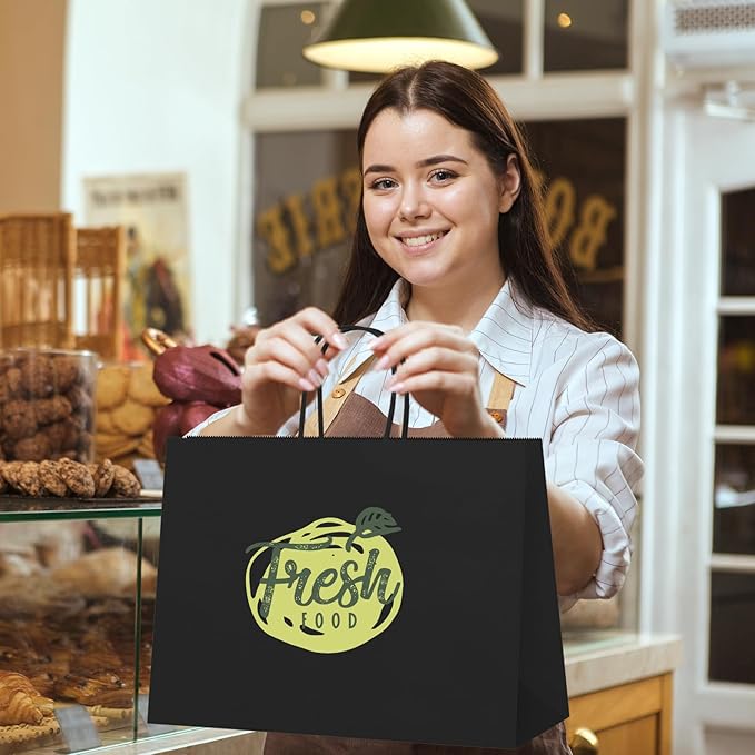 MESHA Large Black Paper Bags with Handles 16x6x12 Inch 25 Pack Paper Shopping Bags Large Gift Bags Craft Bag Kraft Bag for Small Business