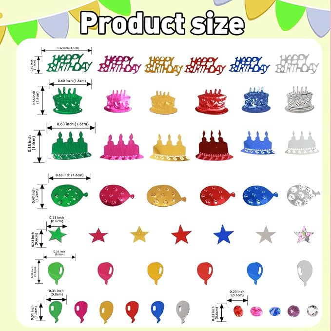 Multicolor Happy Birthday Confetti, 3000 Pcs Birthday Cake Table Metallic Foil Confetti Party Table Decor for Party, Baby Shower, DIY Arts and Crafting