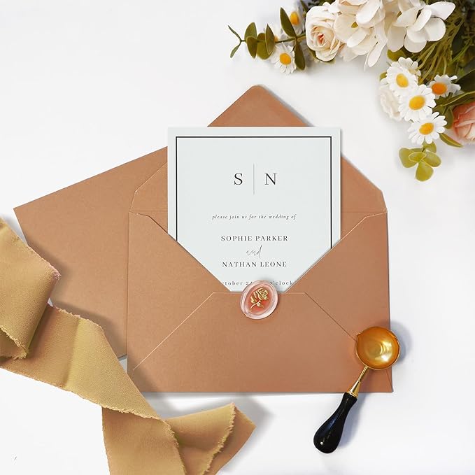 50 Pack 5x7 Envelopes Letter Size, Brown A7 Envelopes Self Seal for Wedding Invitation, Envelope 5.4x7.6 for Greeting Cards, Photos, Baby Shower, Graduation, Thank You Cards, Announcements