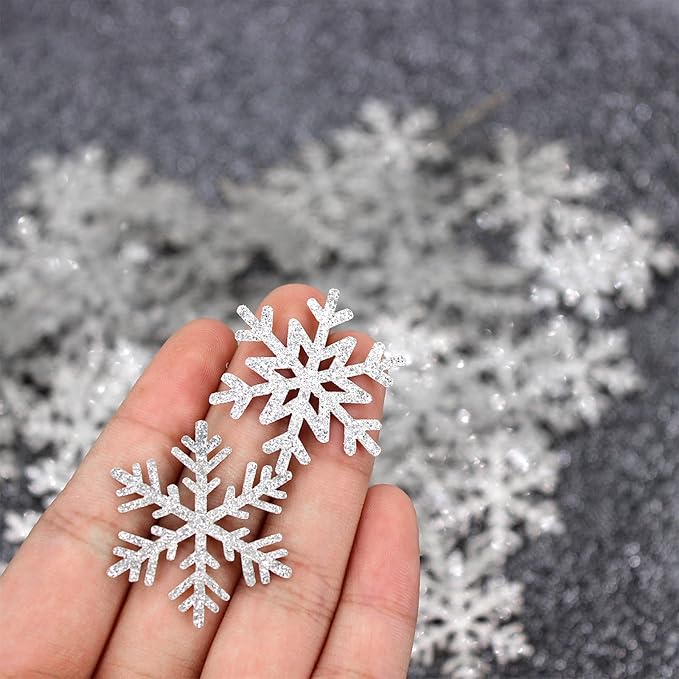 200PC Silver Glitter Snowflake Confetti Winter Wonderland Baby Shower Decoration Winter Onederland Table Scatter Christmas Wedding Birthday Party Supplies