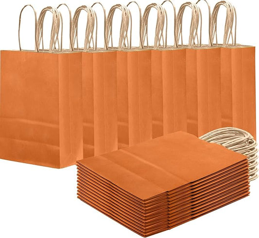 qiqee Classic Orange Gift Bag with Handles Bulk 24Pcs Paper Bags -8.3"x6"x3. 15" Party Favor Bags - Solid Color