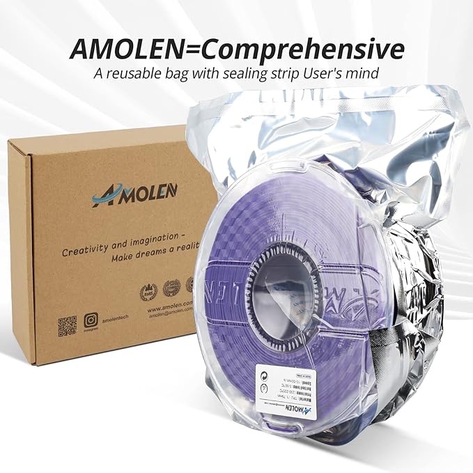 AMOLEN TPU 3D Printer Filament 1.75mm, Flexible Soft TPU 3D Printing Filament Supports High Speed, 1kg Spool(2.2lbs), Purple