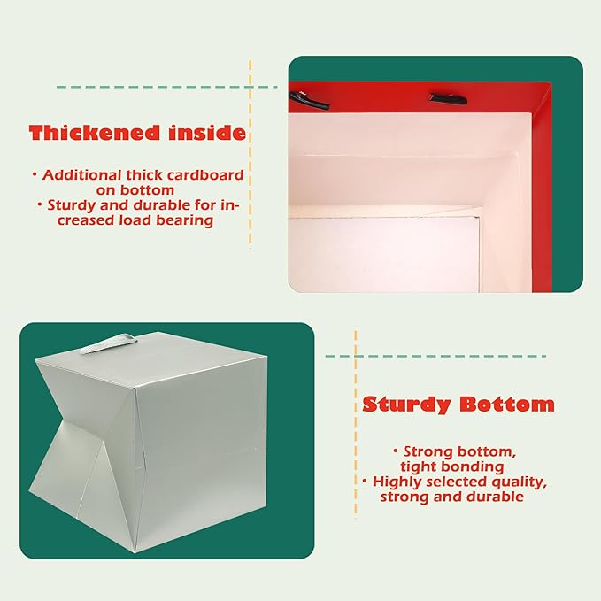 ADIDO EVA Silver Square Gift Bags Mini Size Square Bottom Paper Bags with Handles for Party Favor (4x4x4 In, 10 CT)