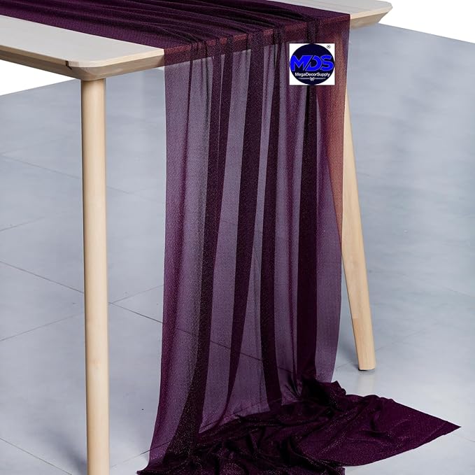 MDS Halloween Chiffon Table Runner - 15 Pack, 29 x 120 Inches, 10ft Each - Sheer Spooky Table Runners for Haunted House Parties, Trick-or-Treat Tables, Witchy Décor, Wedding & Events - Eggplant