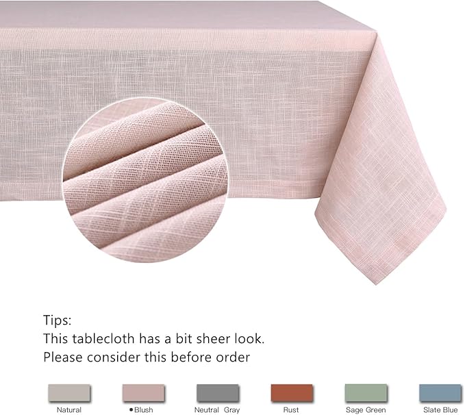 maxmill Lux Faux Linen Tablecloth with Slubby Yarn Textured Weaves Wrinkle Free Anti-Shrink Soft Table Cloth for Kitchen Dining Tabletop for Outdoor and Indoor Use Rectangle 60 x 84 Inch Blush