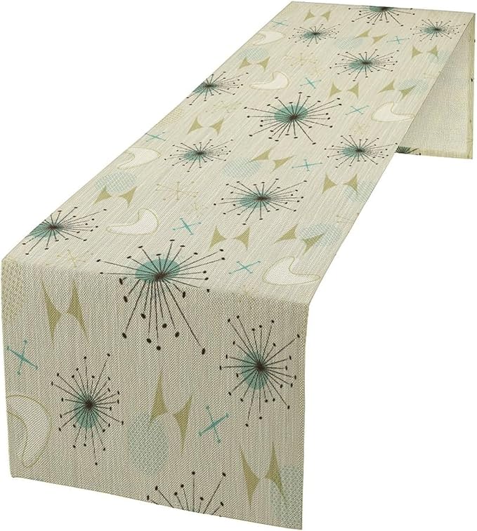 Mid Century Table Runner, Flag Retro Atomic Starburst 1950s Abstract Geometric Space Tabletop Decoration for Home Kitchen Restaurant Table Flag 13x36 Inch
