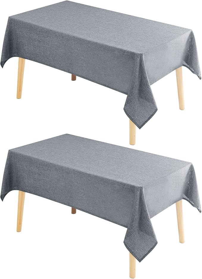 Hiasan 2 Pack Faux Linen Square Tablecloth - Wrinkle and Stain Resistant Washable Table Cloth for Kitchen Dining Room Holiday Table Cover for Party Dinner, Grey, 70 x 70 Inch