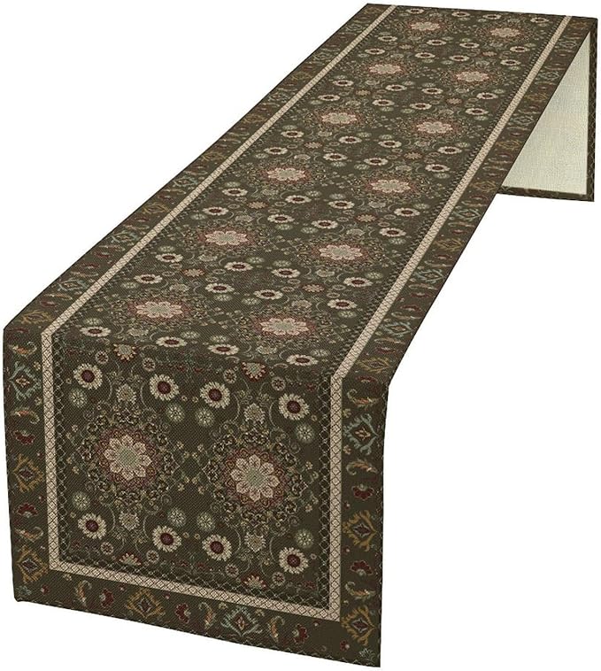 Vintage Boho Floral Table Runner, Rustic Country Farmhouse Brown Bohemia Flower Pattern for Home Kitchen Table Decor Dining Coffee Room Party Decor 13x90in