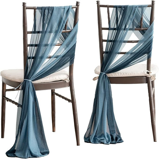Ling's moment Wedding Chair Sashes Cover Aisle Decorations Draping Fabric Wrinkle-Free with Tie 16 Pcs Dusty Blue & Navy for Party Ceremony Reception Floral Arrangement Banquet Outdoor Decor