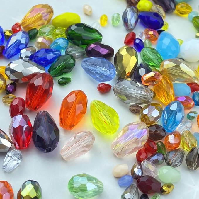 70pcs 8x12mm Teardrop Crystal Glass Beads Vertical Hole Faceted Loose Spacer Beads for DIY Craft Jewelry Making Necklace Bracelet Earring Wind Chimes(Blue Series)
