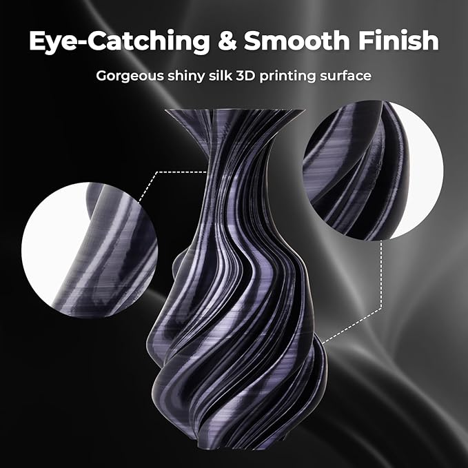 AMOLEN Silk PLA 3D Printer Filament, Dual Color Black Silver PLA 1.75mm, Shiny Color Change Filament 3D Printing PLA Filament for Most FDM 3D Printer, 1kg Spool(2.2lbs)
