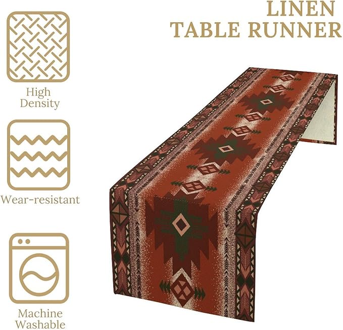 Aztec Table Runner Southwestern Ethnic Style Geometric Navajo Tribe Abstract Pattern Vintage Rustic Table Dinner Table Runner 13x70 Inch