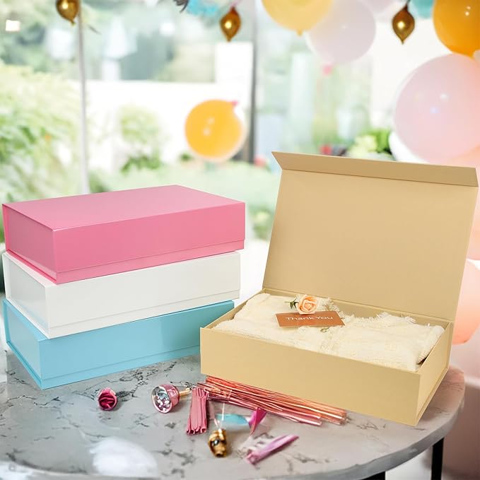 PACKHOME Extra Large Gift Box 17.5x11.3x4.3 Inches, Sturdy Shirt Box with Magnetic Lid for Clothes and Large Gifts (Glossy Light Blue)