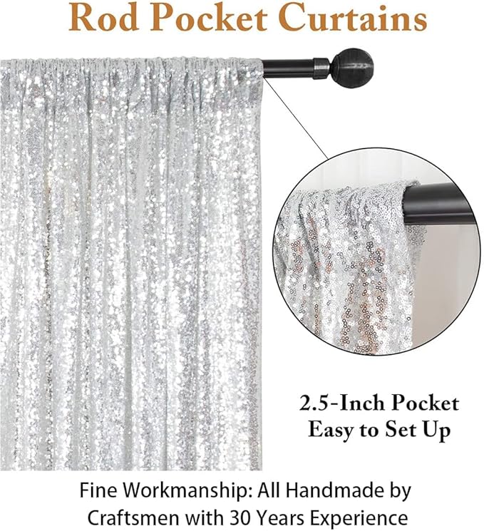 Shimmering Silver Sequin Backdrop 8x8 FT - Perfect for Parties & Weddings, Sparkling Fabric Photo Booth Background