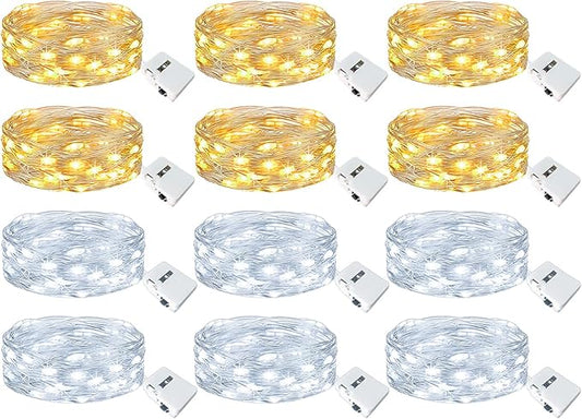 kolpop 12 Pack LED Fairy Lights Battery Operated, Mini Twinkle String Lights Battery Powered Waterproof for Christmas Mason Jars Party,2 Colors