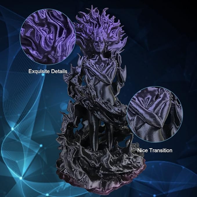 YOUSU PLA Filament 1.75mm, 3D Printer Filament Silk Black Purple Color Changing, Silk PLA Filament, 3D Printing Filament 1.75 +/-0.02mm, 1kg.