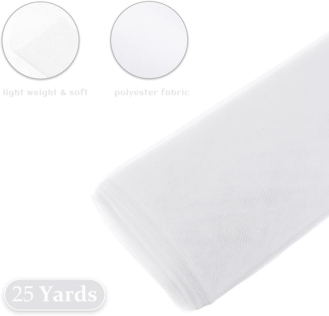 108 Inch × 25 Yards Tulle Mesh Ribbon White Tulle Fabric Ribbon Roll Netting Spool for Tutu Skirt DIY Craft Wedding Home Decor Party Gift Wrapping Ornaments