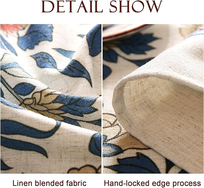 patdrea Designer Blue Tablecloth for Rectangle Table,Vintage Linen with Leaves and Floral Pattern Tablecloths,Farmhouse Decor Cover for Kitchen Dining Christmas,Thanksgiving,55"x87"-Ivar a