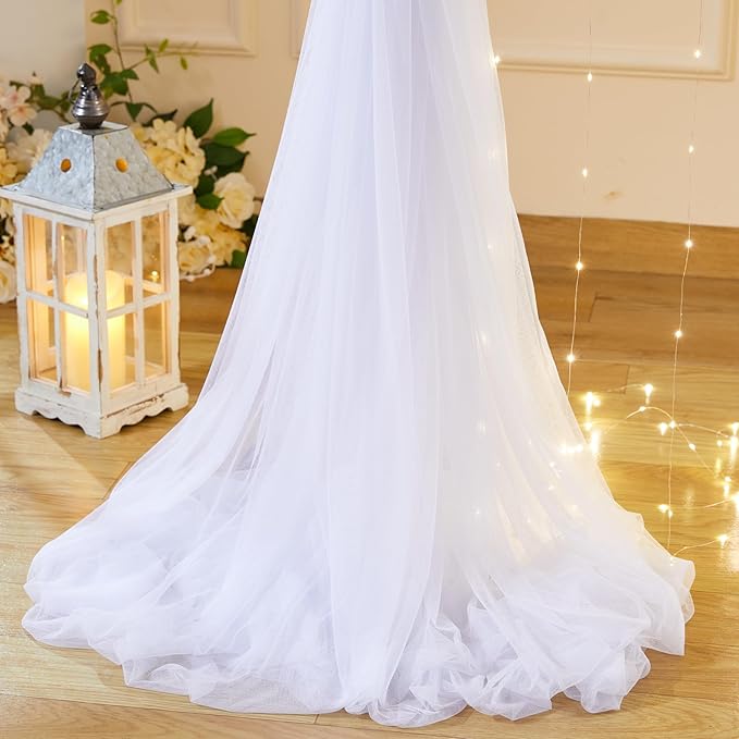 10x10ft White Tulle Backdrop Curtain with Lights String for Parties Wedding Twinkle Sheer Backdrop Curtains for Bridal Shower Birthday Party Baby Shower Photo Booth Decorations