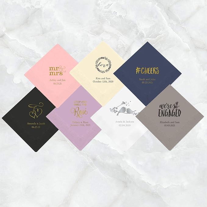 Weddingstar Personalized Printed Paper Napkins 3-Ply 50 Pack - Cocktail Ivory