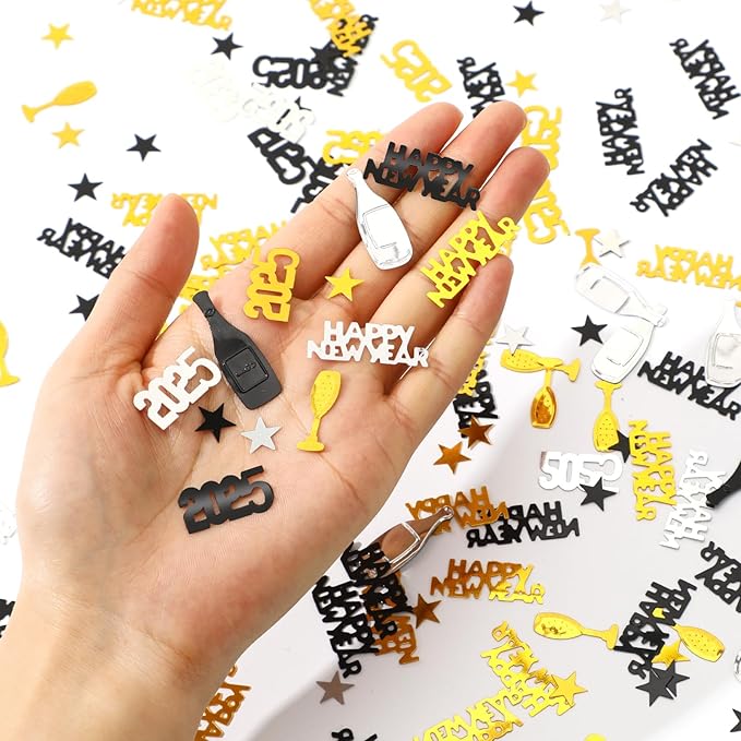 MARFOREVER 2026 New Years Confetti, New Year Eve Party Confetti Black Gold Silver Party Supplies New Year Decorations 2026 Nye Table Confetti for Happy New Year Party Decorations New Years Events