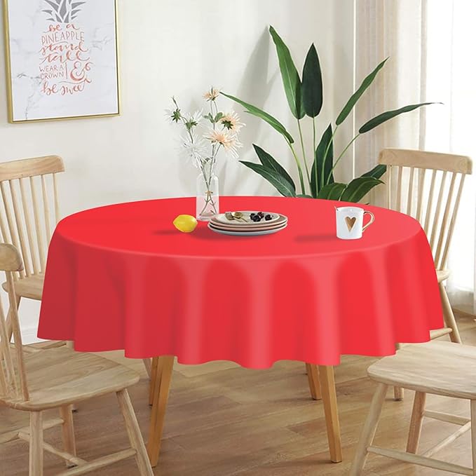 QIKSION Red Round Tablecloth 12 Pack, 84 Inch Plastic Table Cover Disposable for Parties