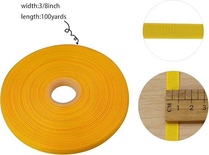 Jesep One Roll 100 Yards Soild Grosgrain Ribbon Boutique Gift Wrapping Package Ribbon, DIY Crafts Bow Hair Headband Accessories Assorted Ribbon #642 (3/8" 10mm, Gold)