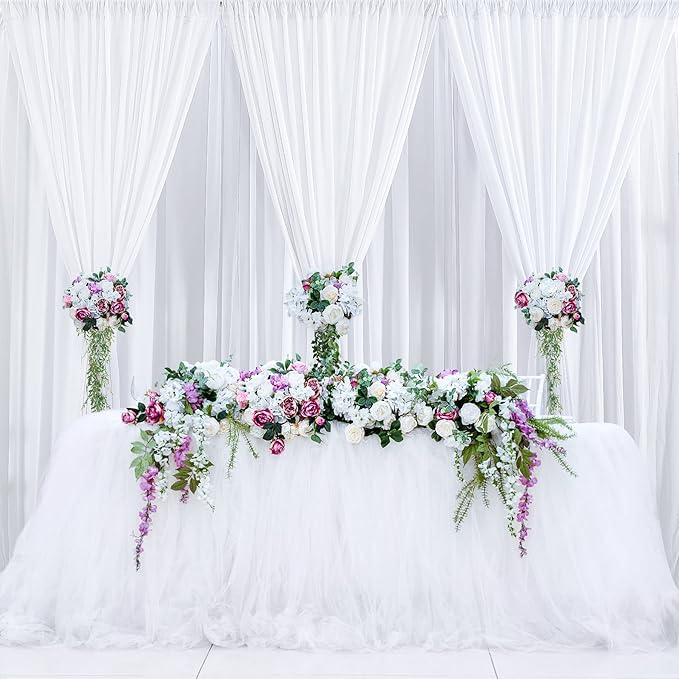 20 ft x 10 ft Wrinkle Free White Backdrop Curtain for Wedding Parties, Polyester Photo Backdrop Drapes for Baby Shower Birthday Party Backdrop Stand, Bulk Thick Background Curtains 5x10FT 4 Panels