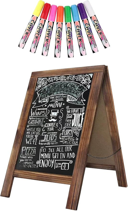 Rustic Whitewash Double Sided Chalkboard, 7.5"*8.6" Tabletop Stand, Small Countertop Chalkboard Easel with 8Pcs Liquid Chalk for Menu, Kitchen, Restaurants, Bar, Wedding and Home Decor