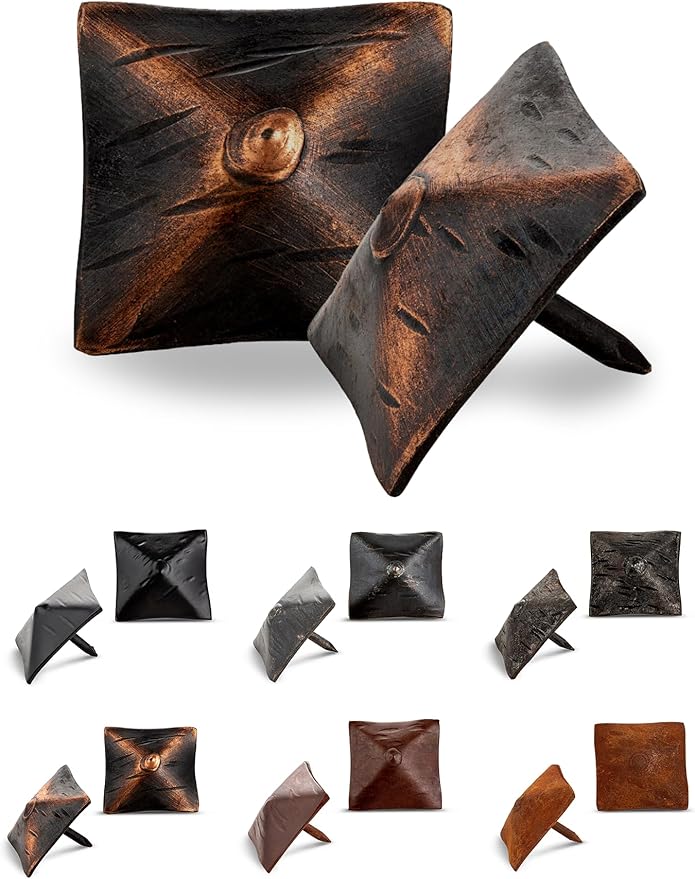 25 Pack 1.25" Square Head Iron Clavos Decorative Nails – Oil Rubbed Bronze – Handmade Rustic Square Fasteners for Farmhouse Shutters, Barn Doors, Shutters, Gates – Ornamental Wood Accent