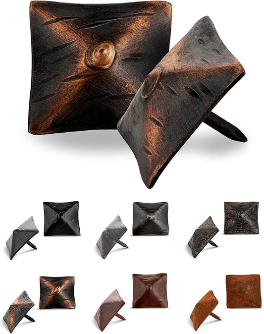100 Pack 1.25" Square Head Iron Clavos Decorative Nails – Oil Rubbed Bronze – Handmade Rustic Square Fasteners for Farmhouse Shutters, Faux Wood, Barn Doors, and Gates – Ornamental Wood Accent
