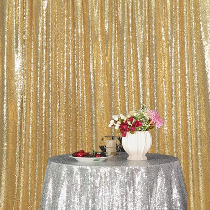 SquarePie Sequin Backdrop 10FT x 10FT Gold Curtain Background Wedding Party Decoration