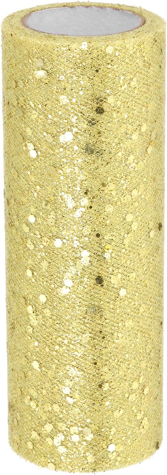 PATIKIL Tulle Fabric Rolls, 6 Inch by 10 Yards Fabric Spool Tulle Sparkling Ribbon Netting Sequin for DIY Tutu Skirts Crafts Wedding Party Decorations, Light Yellow
