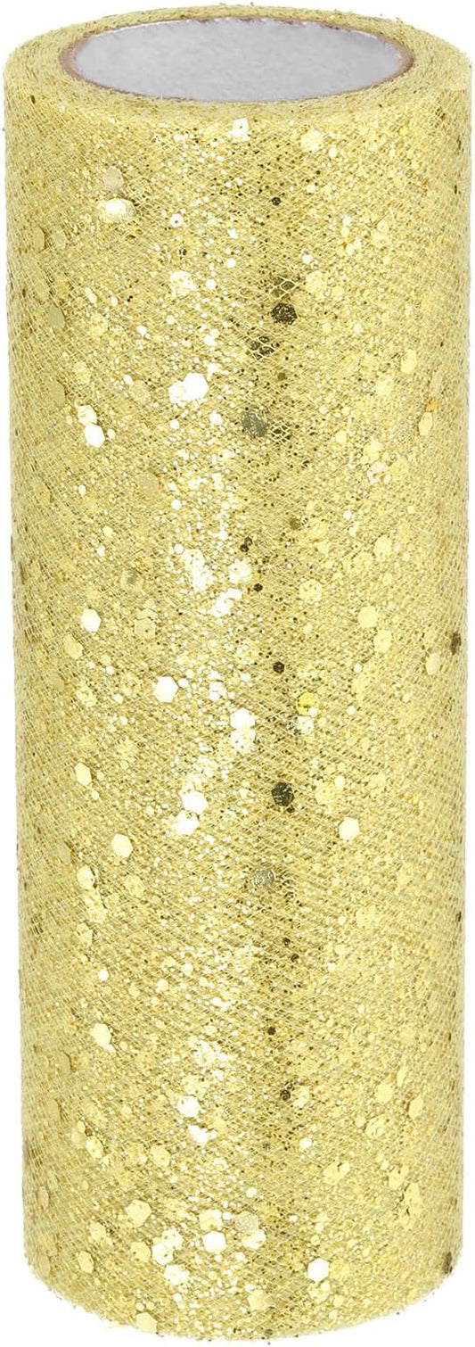 PATIKIL Tulle Fabric Rolls, 6 Inch by 10 Yards Fabric Spool Tulle Sparkling Ribbon Netting Sequin for DIY Tutu Skirts Crafts Wedding Party Decorations, Light Yellow