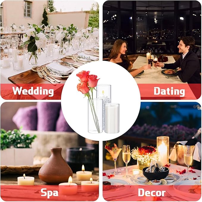 12 Pcs Thin Glass Cylinder Vases 2.5''/3.3'' Diameter 2mm Wall Thickness Clear Flowers Vase Hurricane Floating Candles Holders for Table Centerpieces Wedding Decor (2.5'' X 5'',6'',8'')