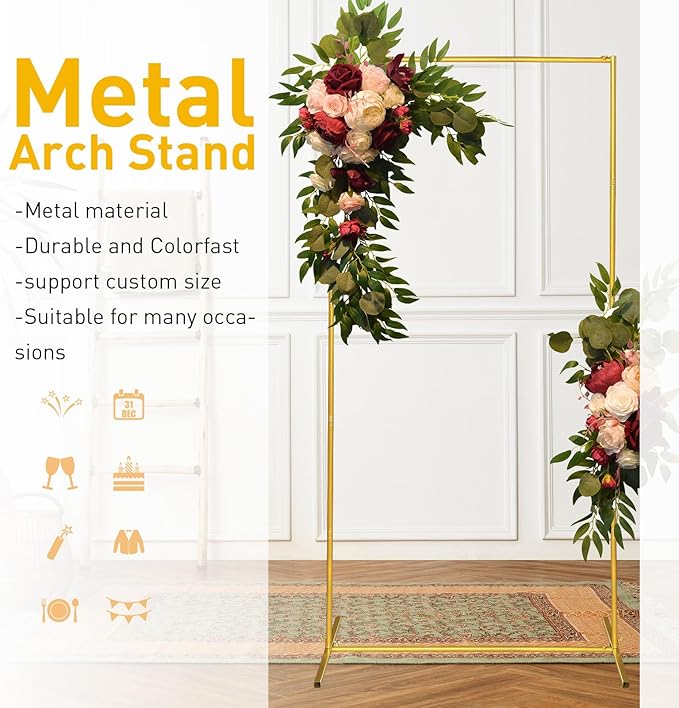 Metal Wedding Arch Backdrop Stand 6.6x3.3 FT Gold Square Balloon Arch Frame for Wedding, Birthday Party, Baby Shower Ceremony Decoration