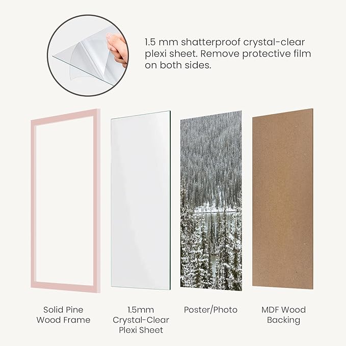 Opposite Wall - 8x10 in - Real Wood Pink Picture Frame - Lightweight, Versatile & Shatterproof - Wall Hanging & Tabletop Photo Frame - Office, Gallery & Home Decor