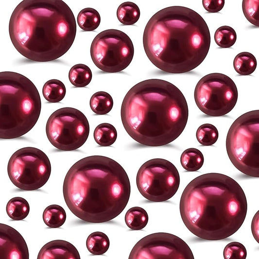 520Pcs WineRed Beads for Centerpieces Decor, Artifical Pearls Vase Filler, Large Beads for Makeup Brush, No Hole Round Pearl Beads for Wedding Birthday Christmas Party Home Decor(18mm 14mm 6mm)