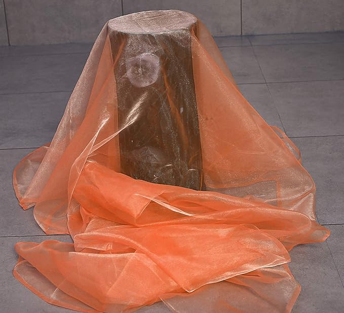 VDS Light Orange Organza Fabric, 10 Yards Continuous, 45” Wide, Wedding Party Decoration Iridescent Crystal Sheer Shiny Organza Tulle Bridal Dress DIY Crafts Costume Sewing Backdrop Arch Cloth