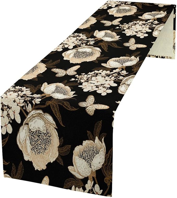 Watercolor Peony Table Runner, Modern Kitchen Dining Room Bohemian Floral Tabletop Decoration for Kitchen Cafe 13x60 Inch