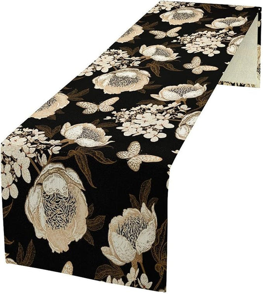 Watercolor Peony Table Runner, Modern Kitchen Dining Room Bohemian Floral Tabletop Decoration for Kitchen Cafe 13x108 Inch